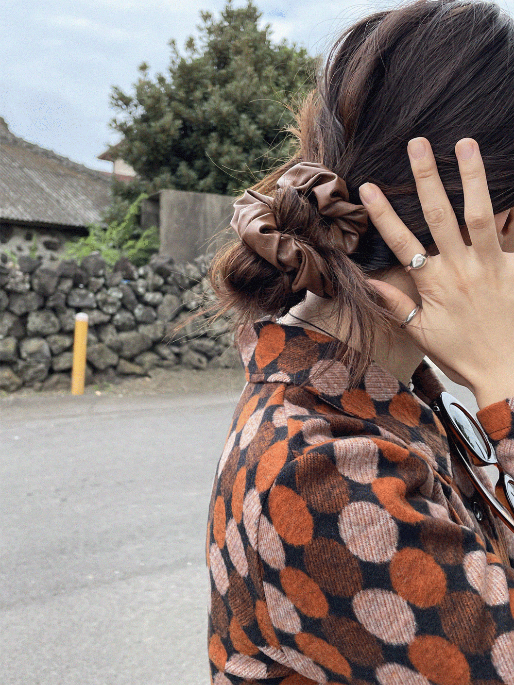 3color leather hair scrunchie