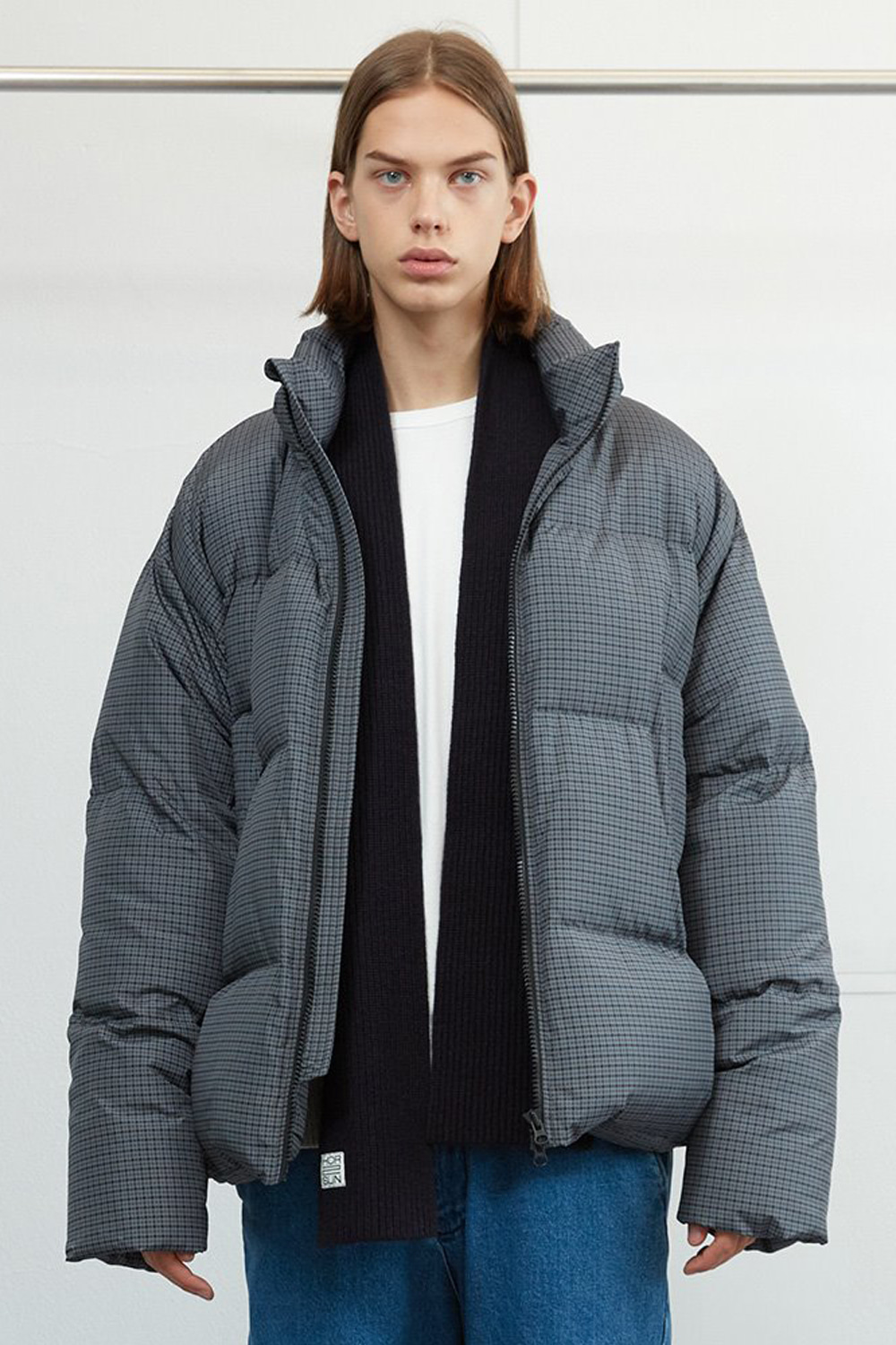 Southpark Check Pattern Duckdown Jacket Charcoal Gray
