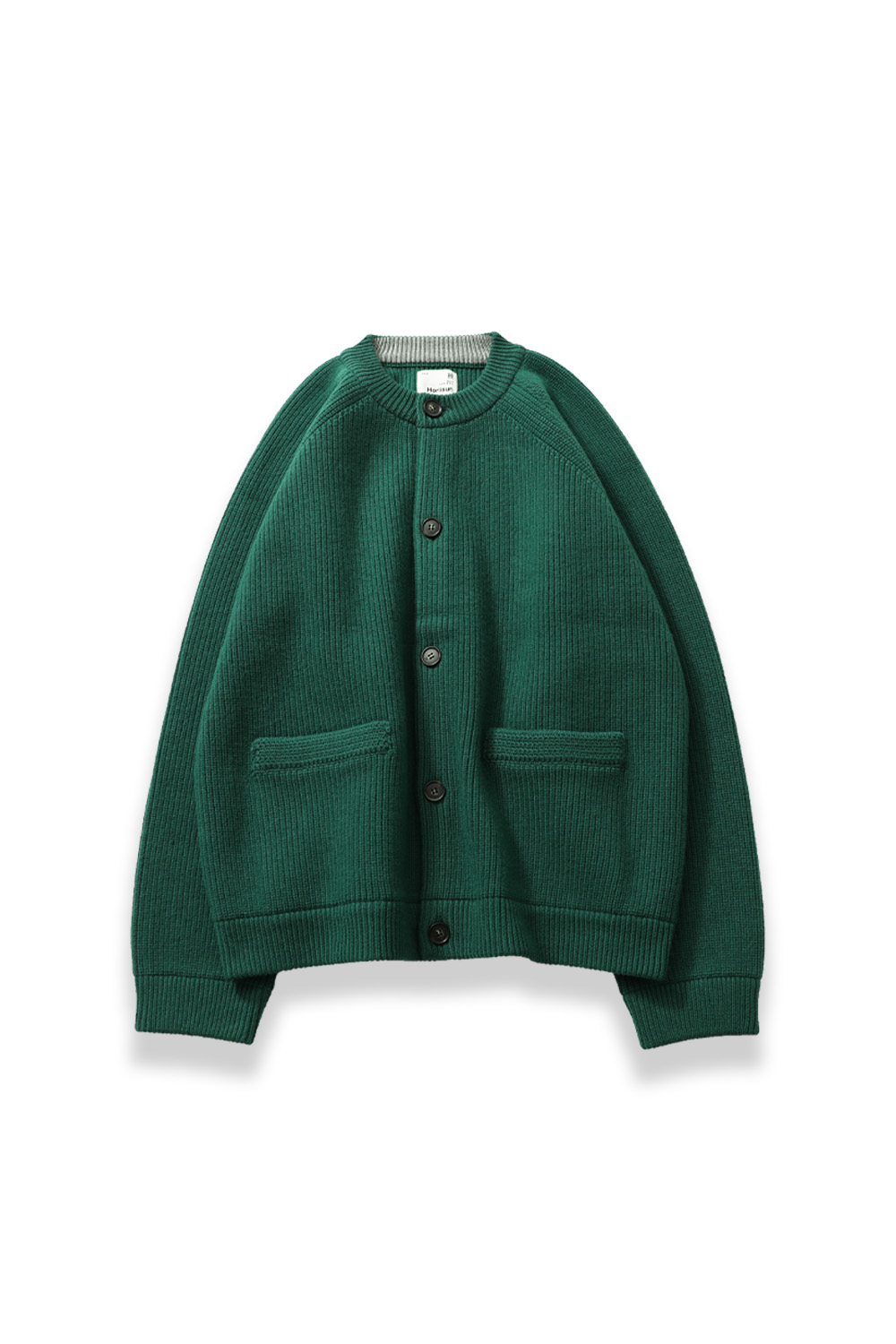 Annette Superfine Wool Heavy Rib Knit Cardigan Smart Green
