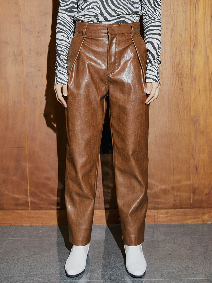 leather pintuck pants (2 color) - woman