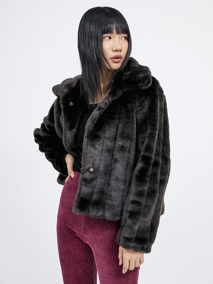 collar line fur jacket (2 color) - woman