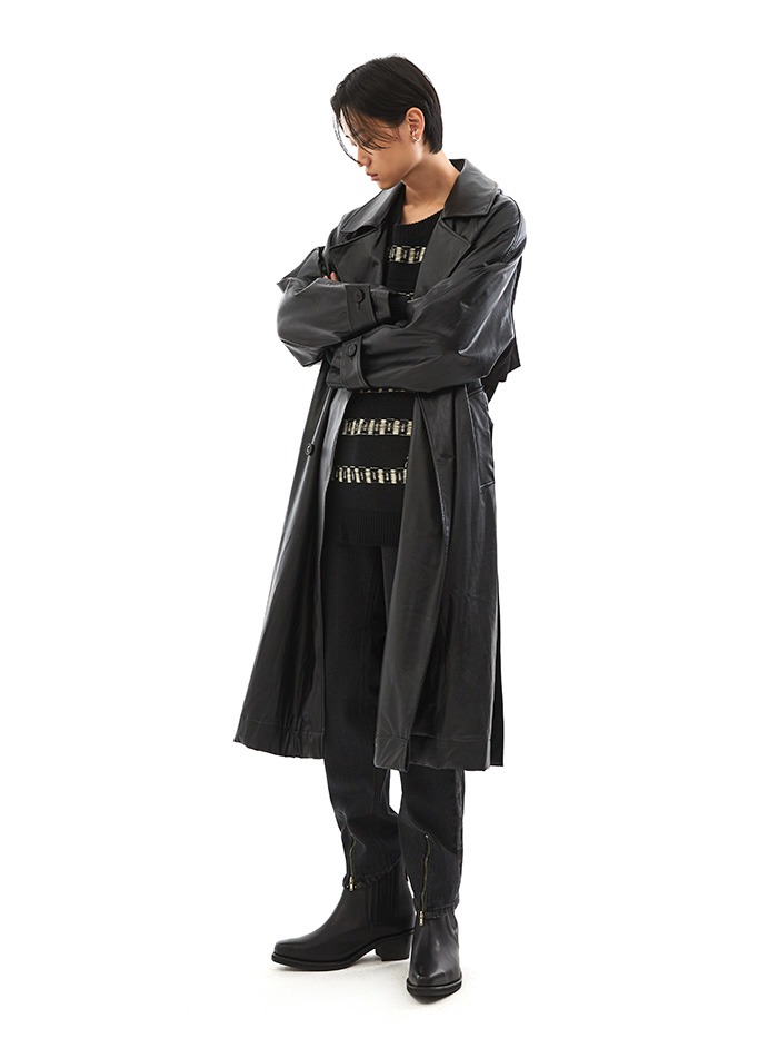 dual leather trench coat