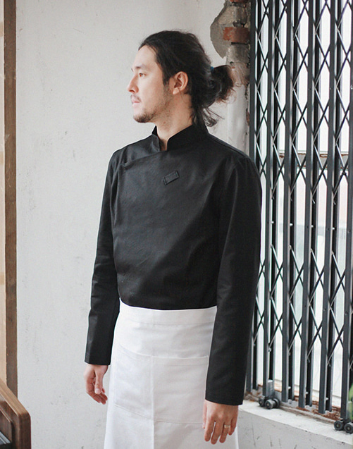 (AJ1455) slim chef jacket - black