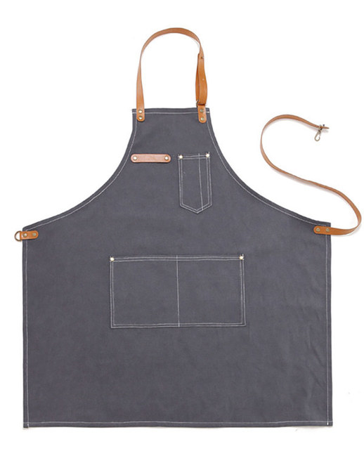 (AA1515) vintage canvas leather apron - grey