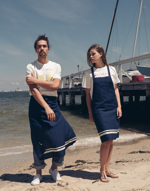 Soft linen Y-strap apron #AA1891 navy