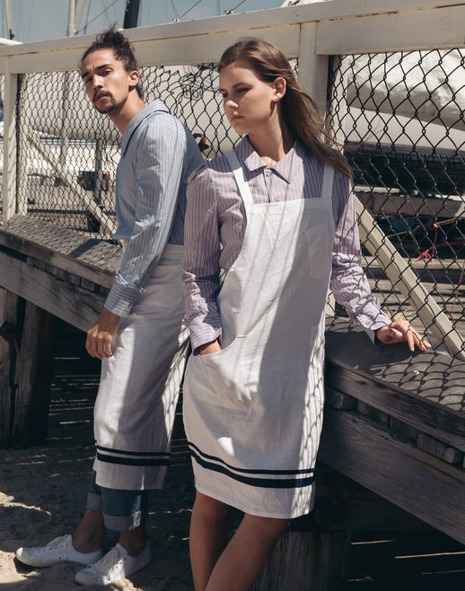 Y-strap linen apron #AA1891 white