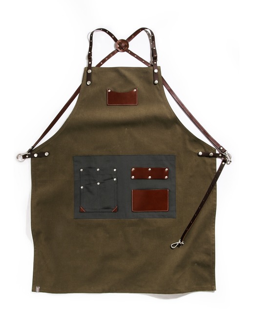 customizing canvas leather apron khaki #AA1807