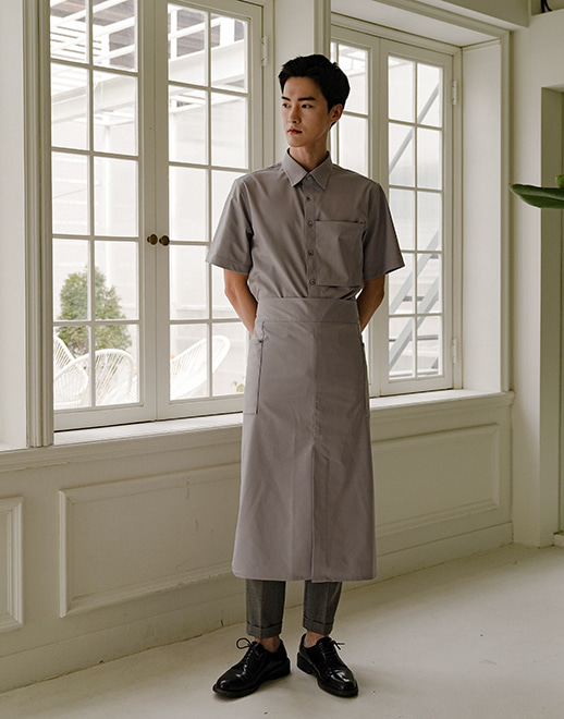 wrinkle-free side big pocket waist apron #AA1957 grey
