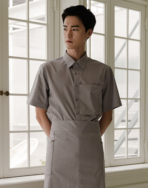 relaxed pocket wrinkle-free stretch short sleeves shirts #AS1943 grey