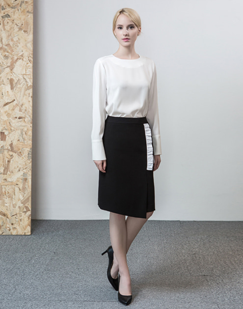 [dumont] White Frill Slit Skirt#DMSK07