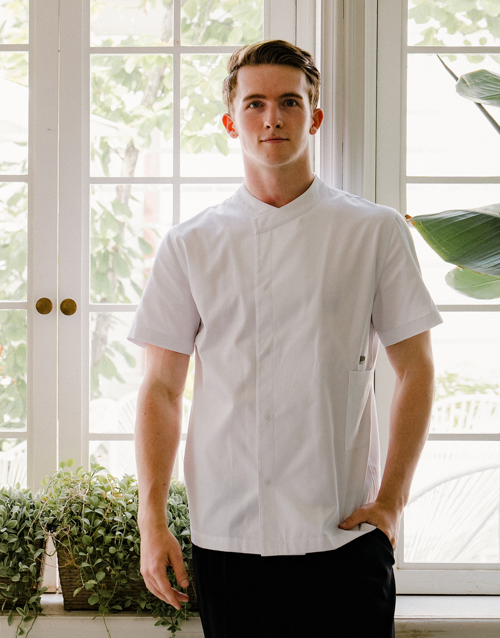 signature back side cooling short sleeve chef coat #AJ1979 white