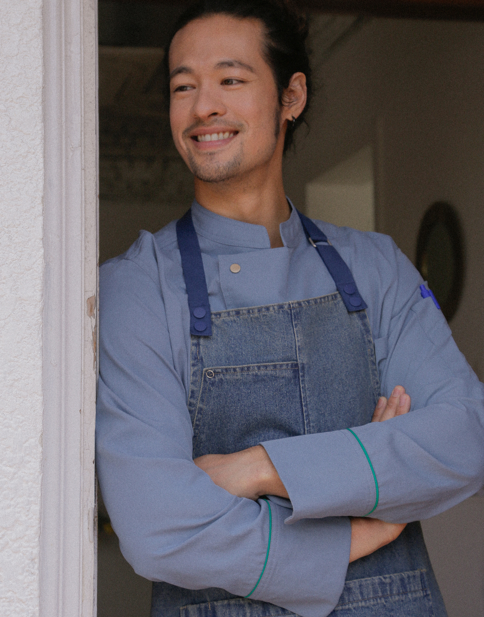 Lego strap change denim apron #AA1980 Mid Blue