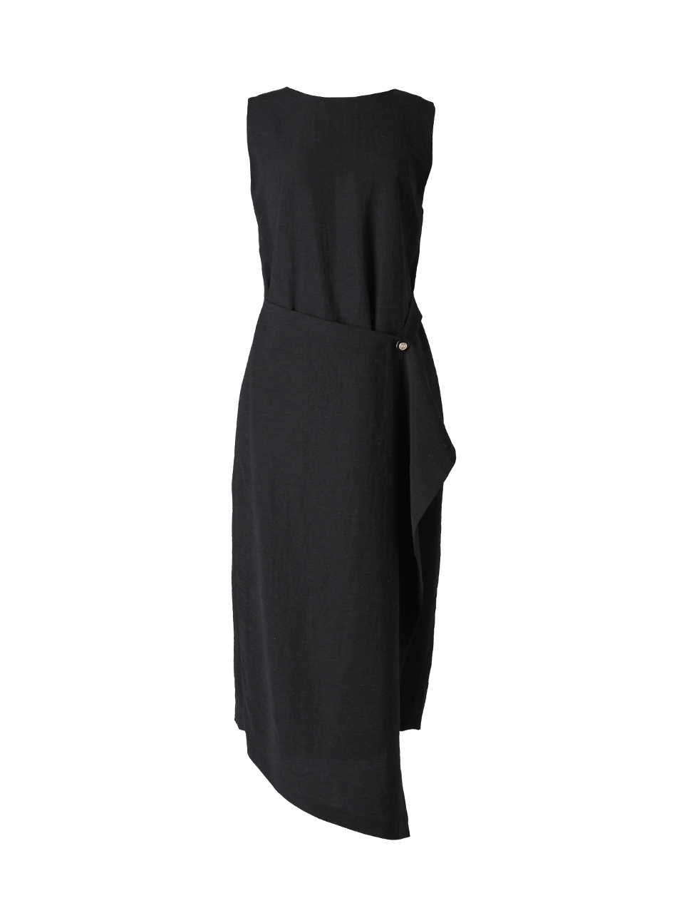 linen-blend wrap dress_black