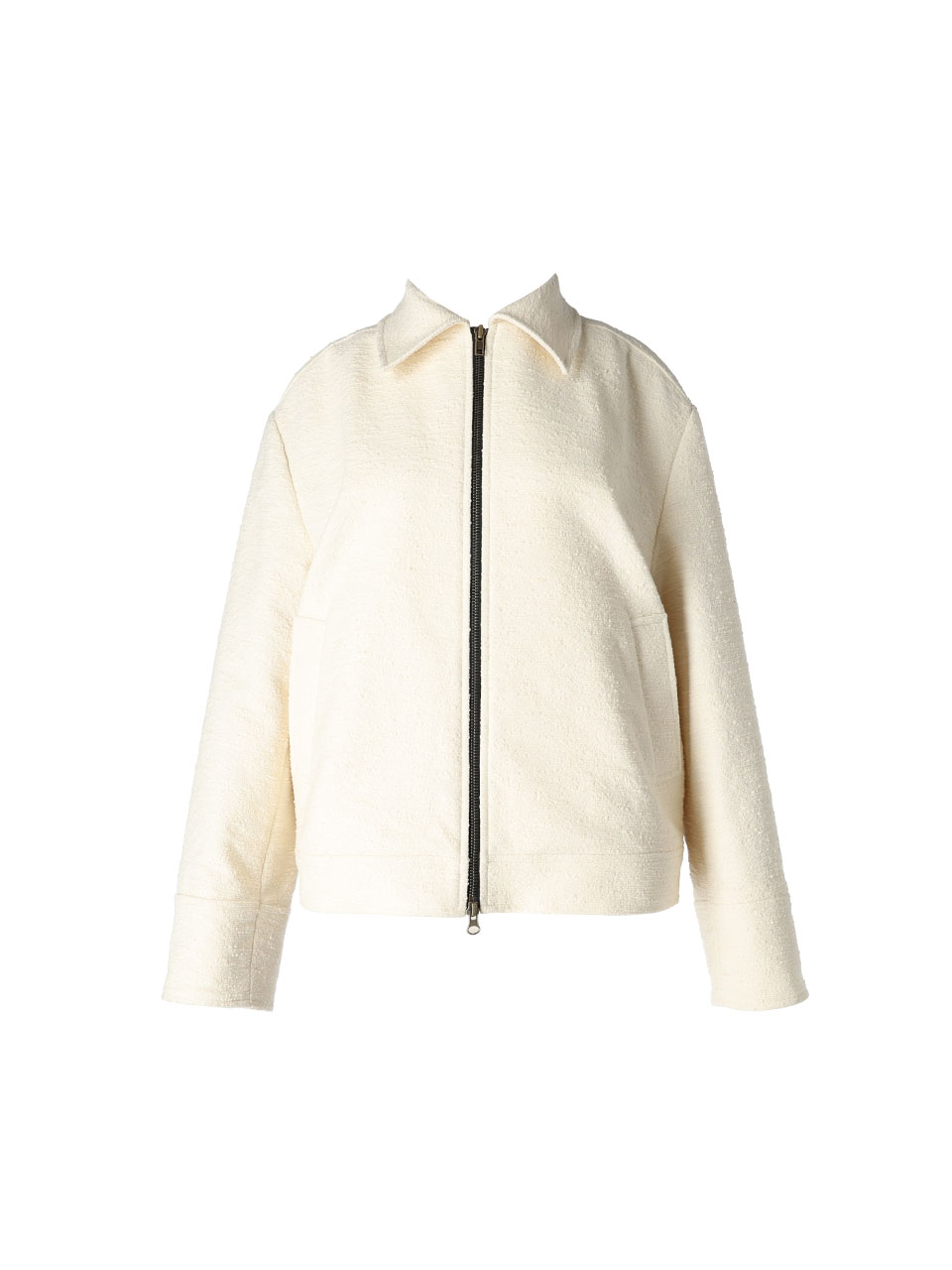 cotton tweed bomber jacket_cream