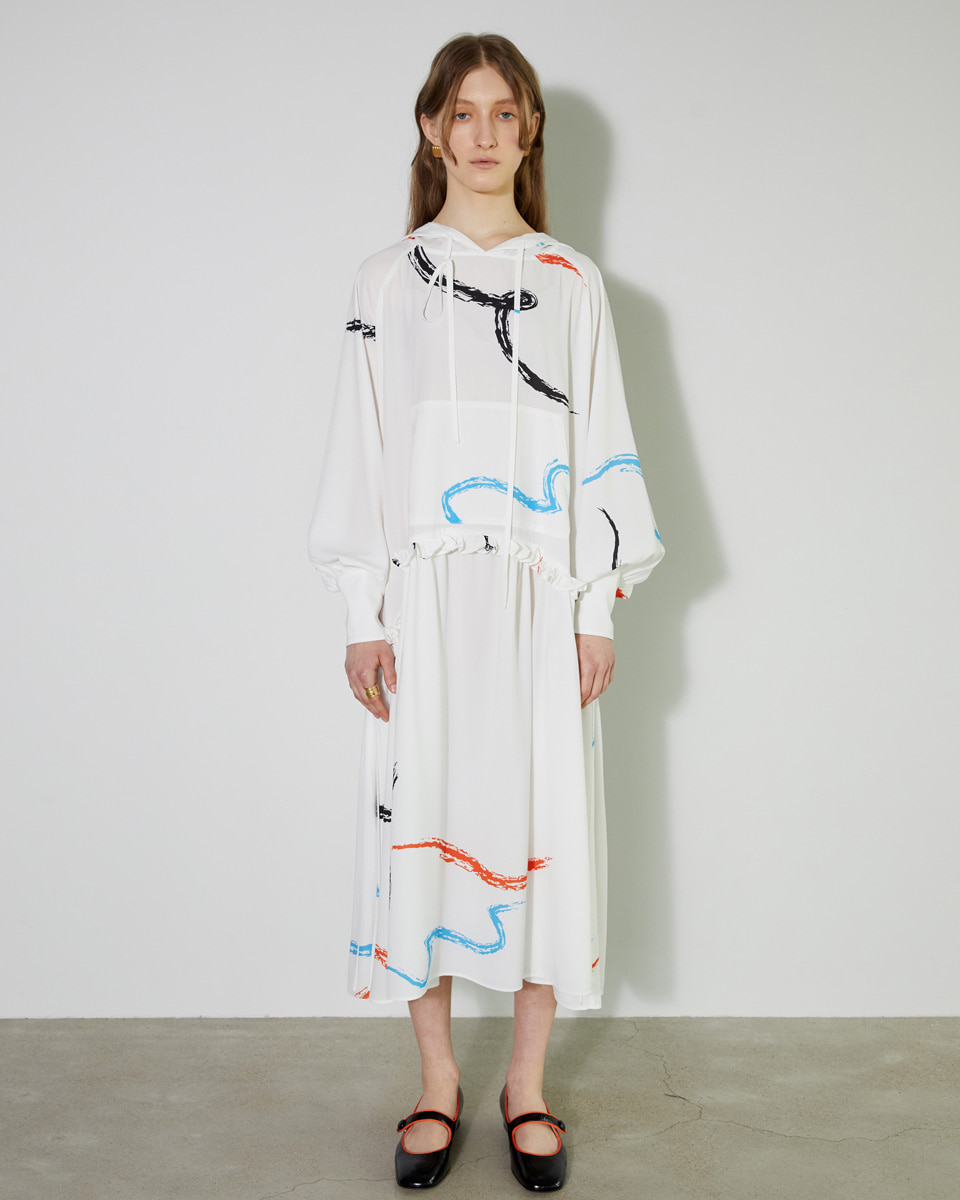 dove-print hooded maxi dress_white