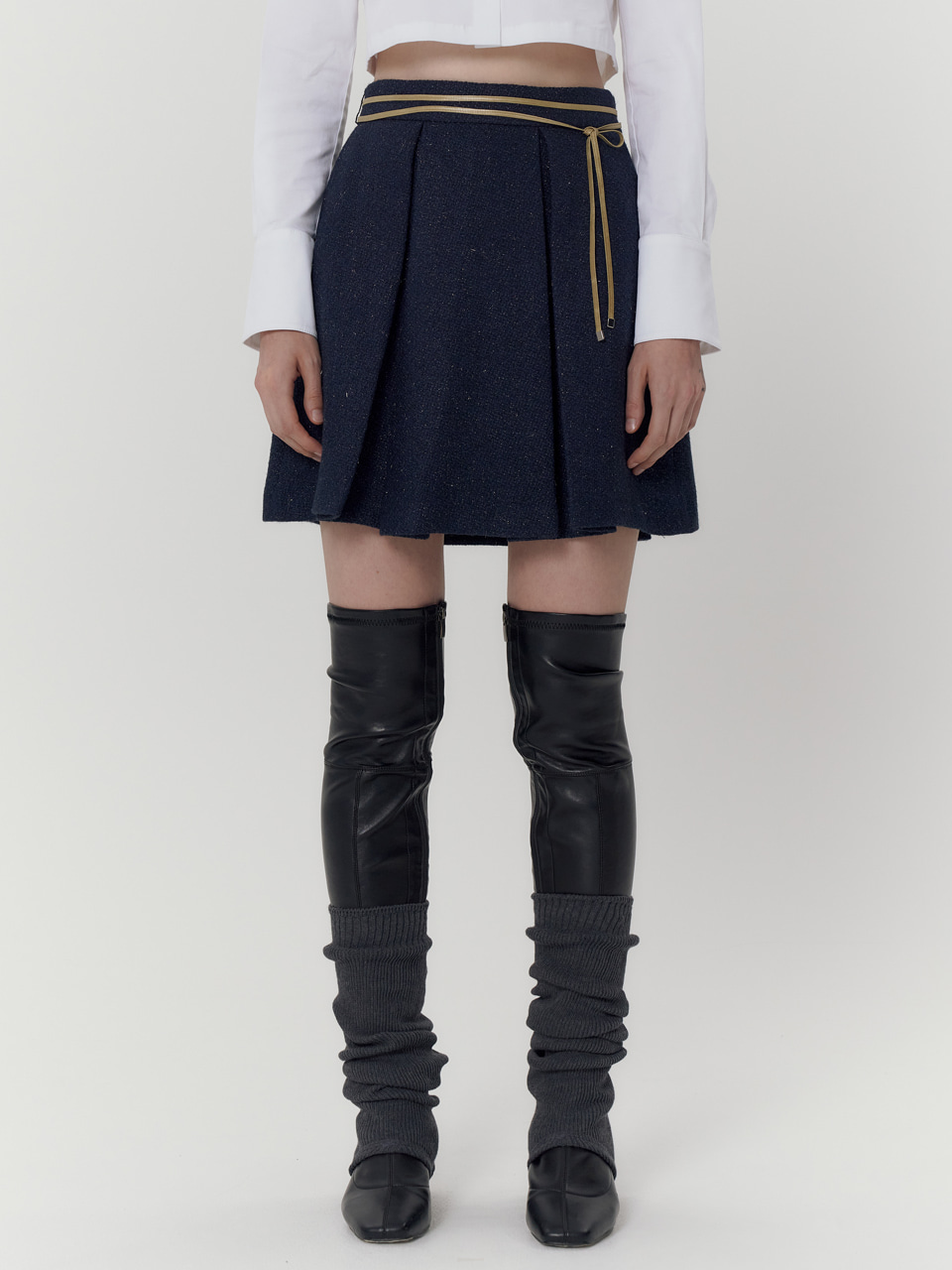 wool-blend tweed mini skirt_navy