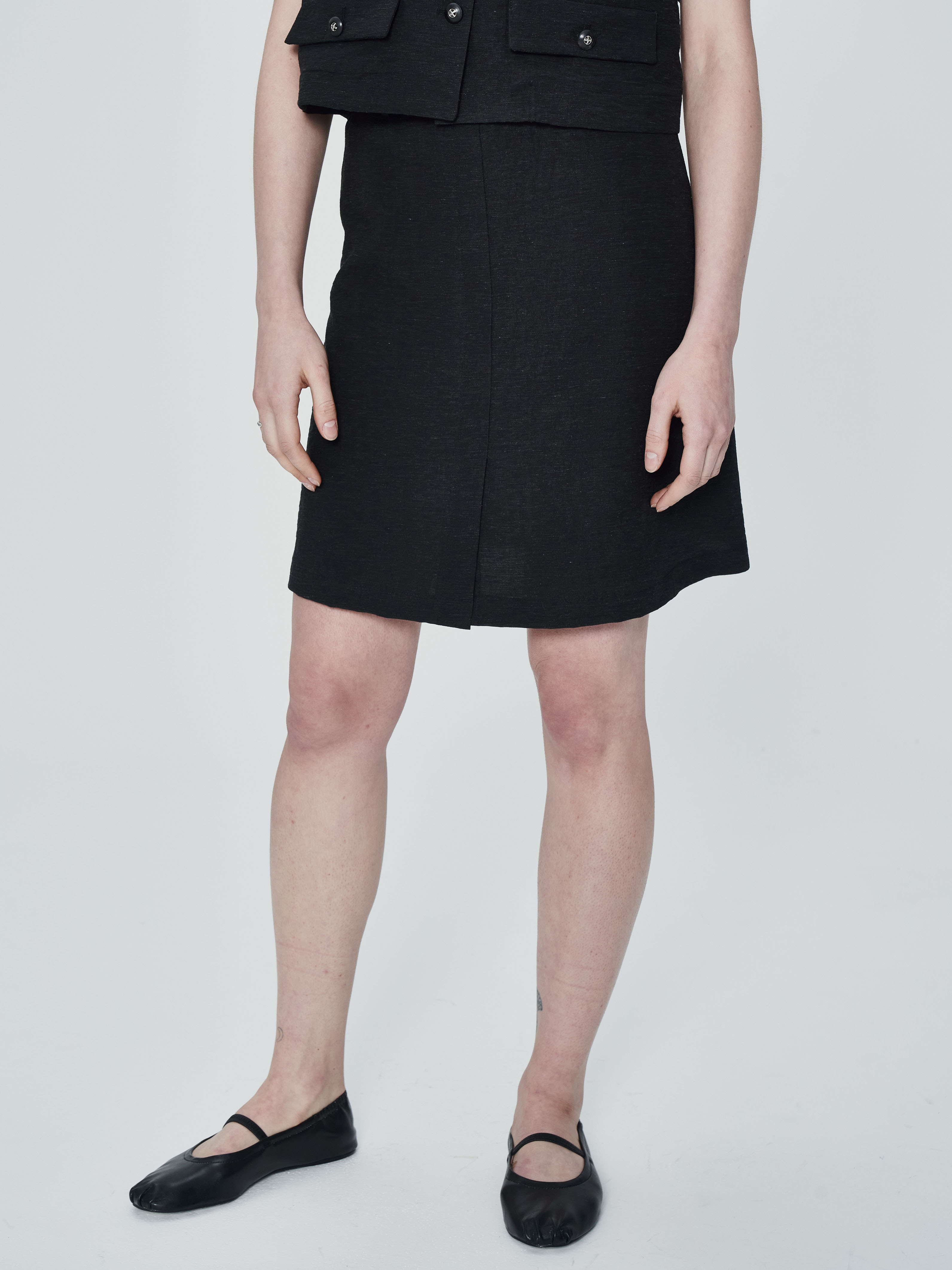 linen-blend basic skirt_black