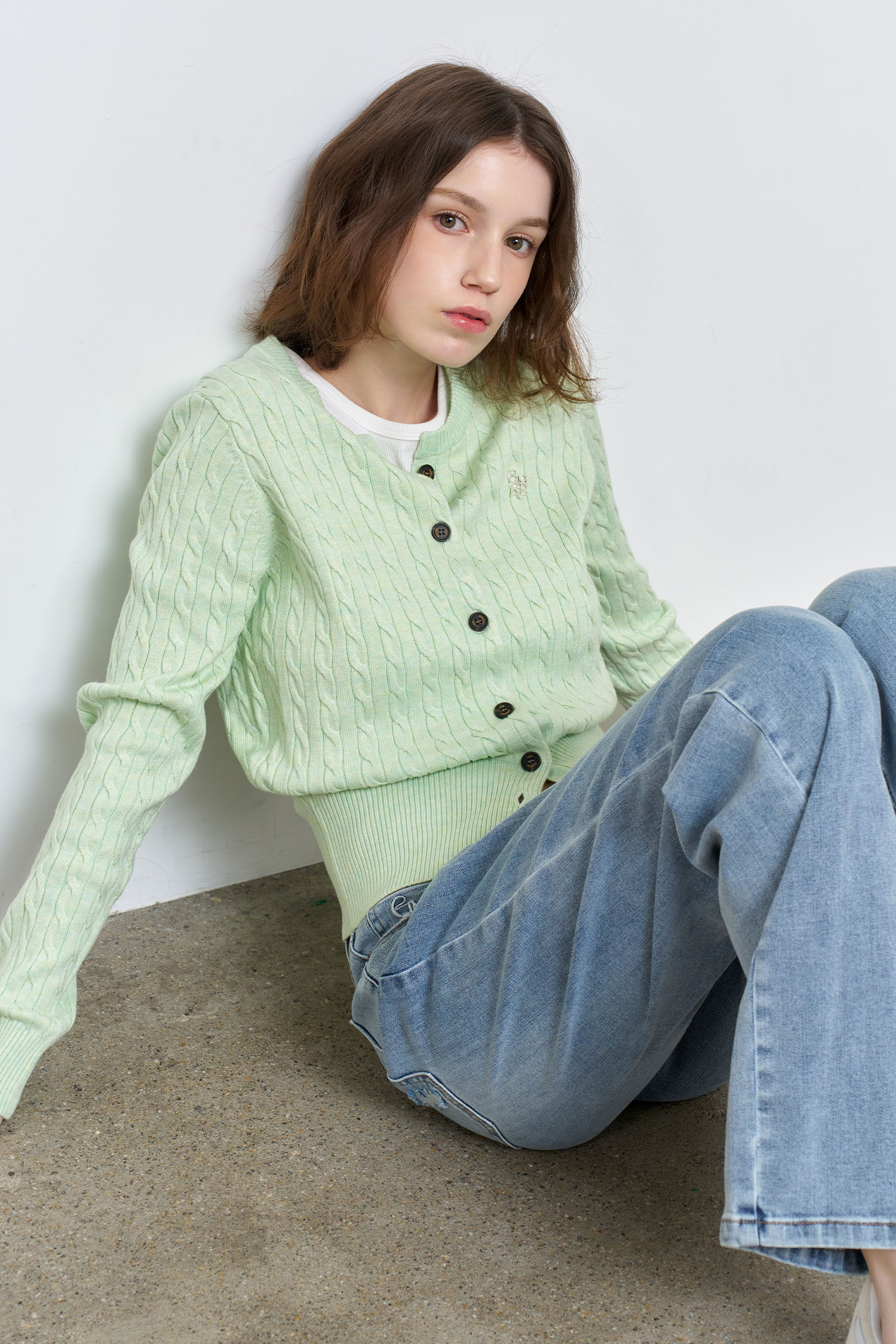 GENERAL IDEA] WOMAN GNRL ウールブレンドケーブル編みカーディガン