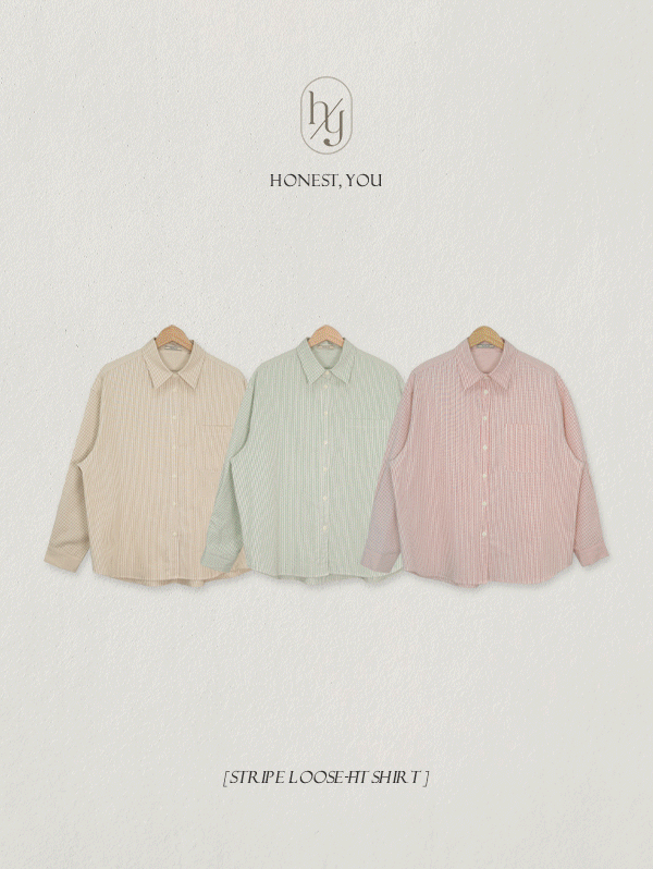 [HONEST, YOU] 크레용 스트라이프 루즈핏 셔츠 - sh(3color)로빈유
