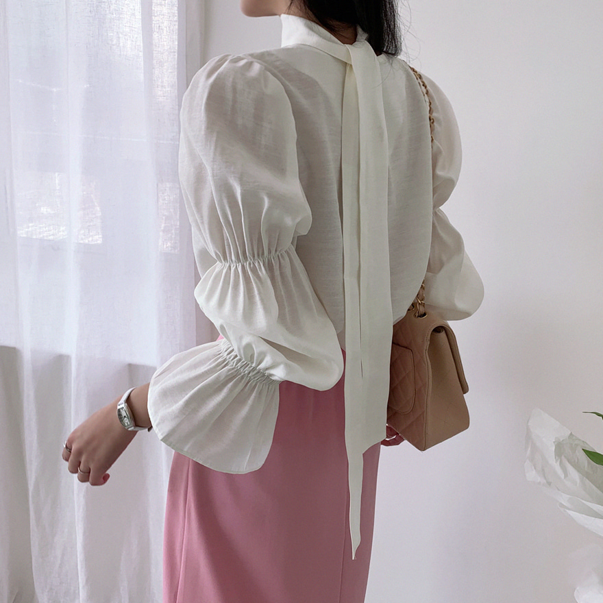Self-Tie Accent Marie Sleeve Blouse