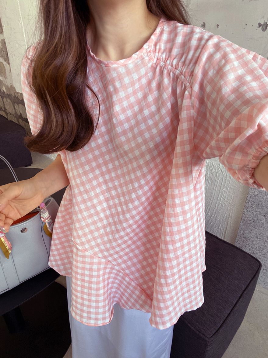 Ruched Front Check Blouse