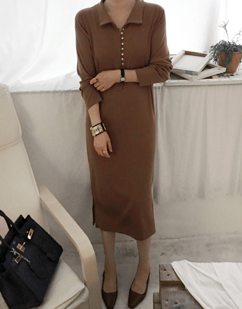 Collared Button Front Midaxi Dress