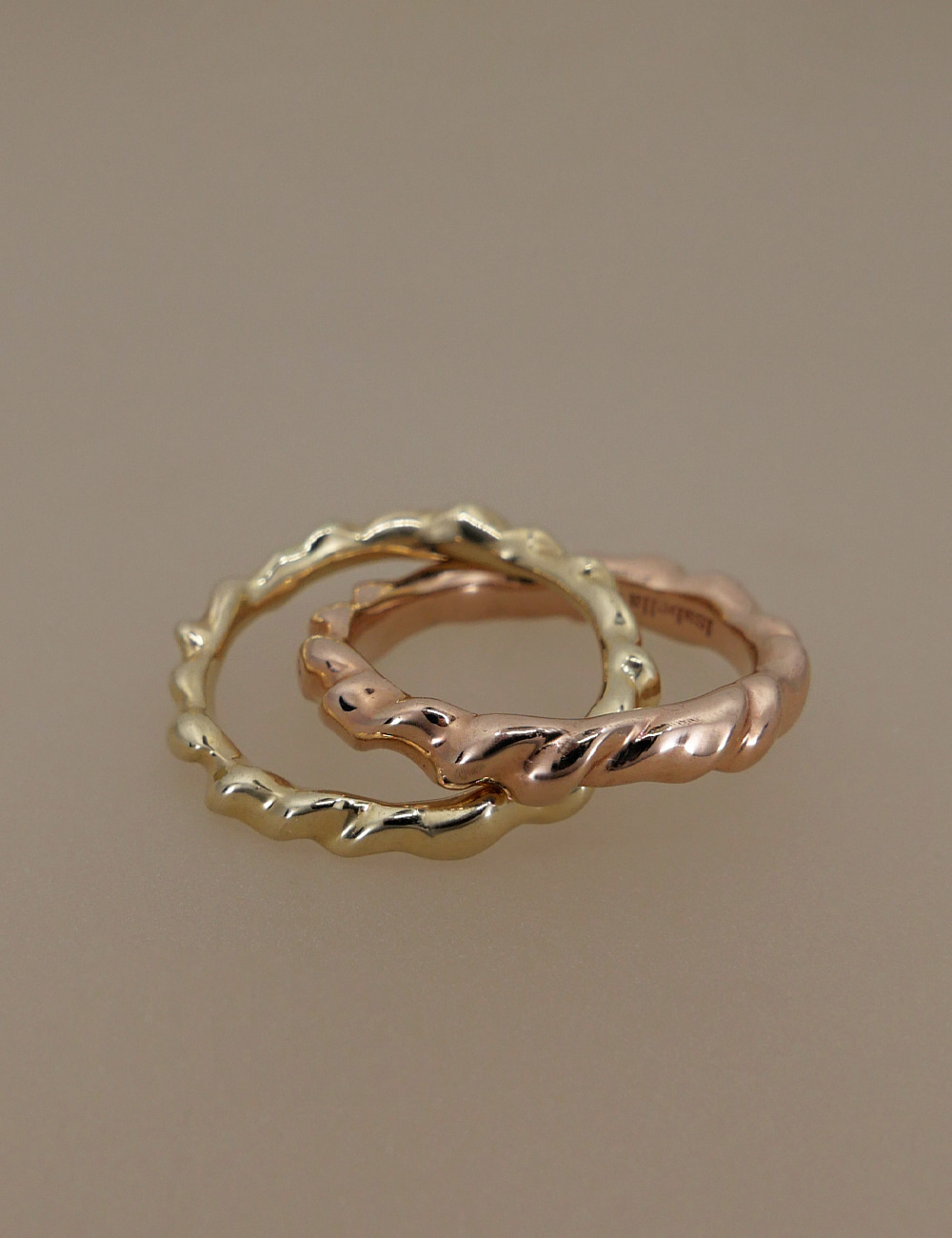 Modern Twist Double Ring / 9k Pink Gold &amp; 9k Yellow Gold
