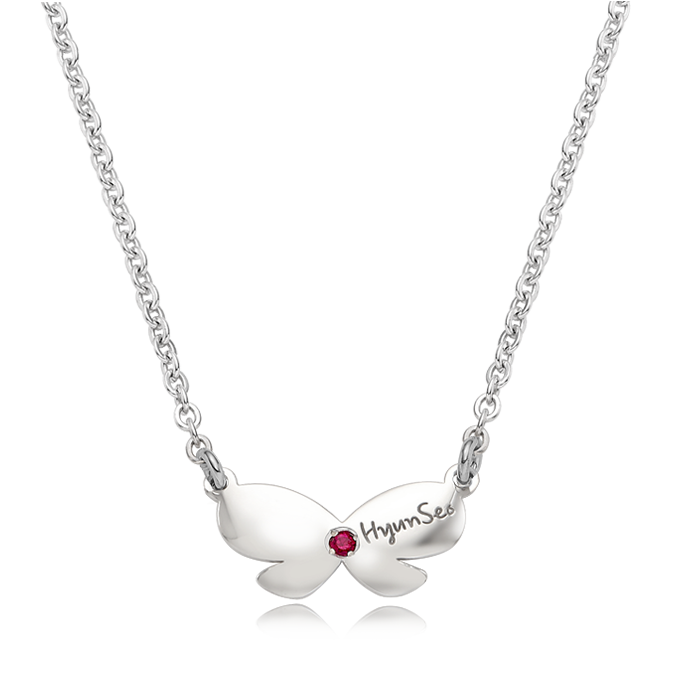 Ribbon Birthstone Silver Necklace/ Lost Child Prevention Necklace