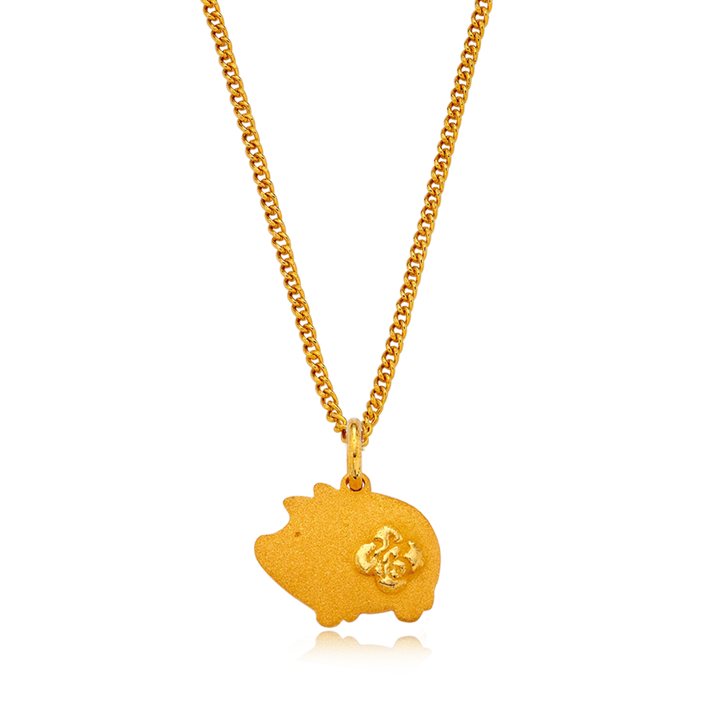 24K Pure gold baby  Oriental Zodiac Pig Necklace
