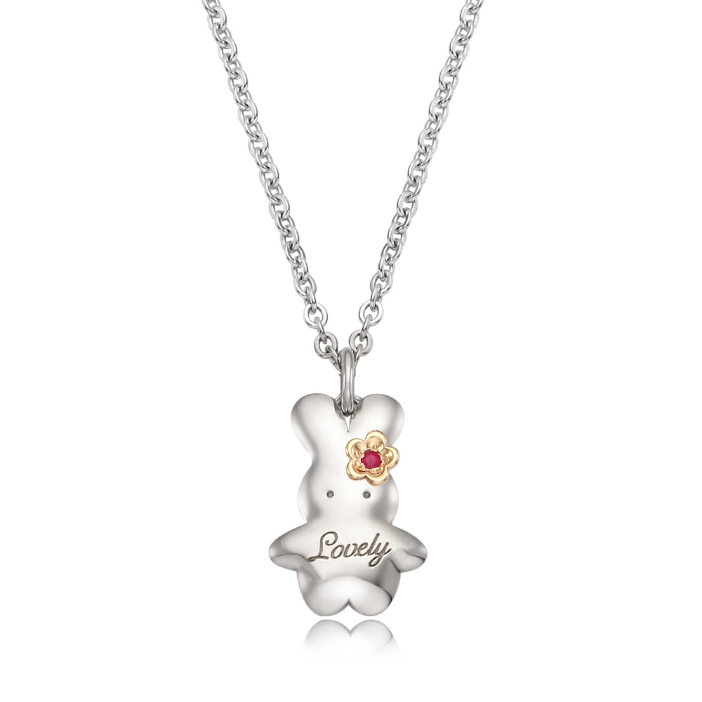 Baby Rabbit Birthstone Silver Necklace with a 5K flower charm/ Lost Child Prevention Necklace