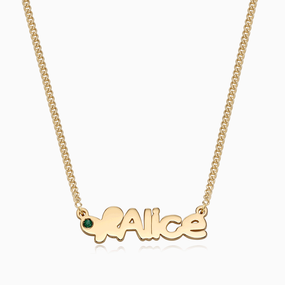 14K/18K Gold Character Birthstone English Name Necklace