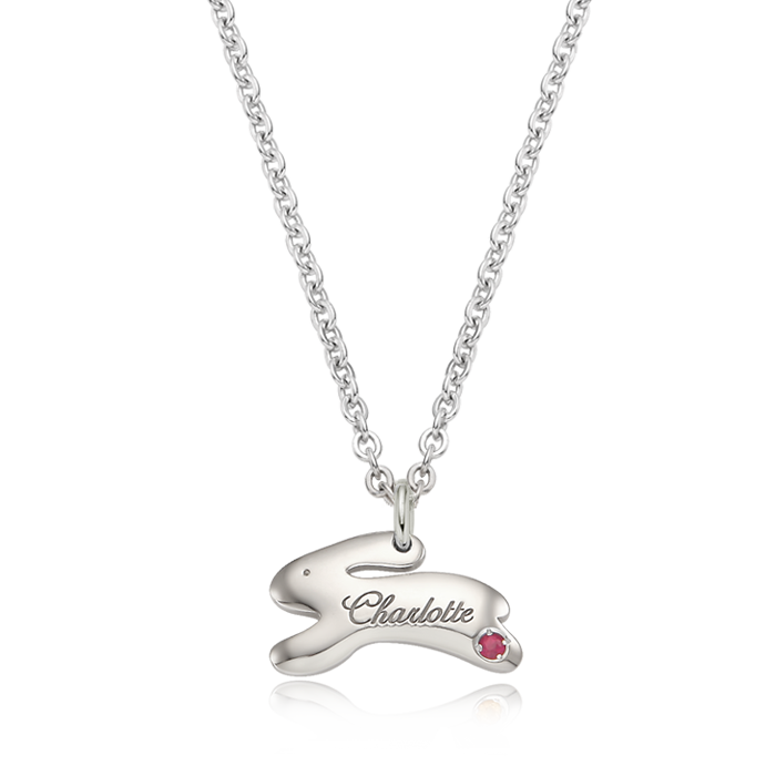 Hopping Rabbit Birthstone Silver Necklace