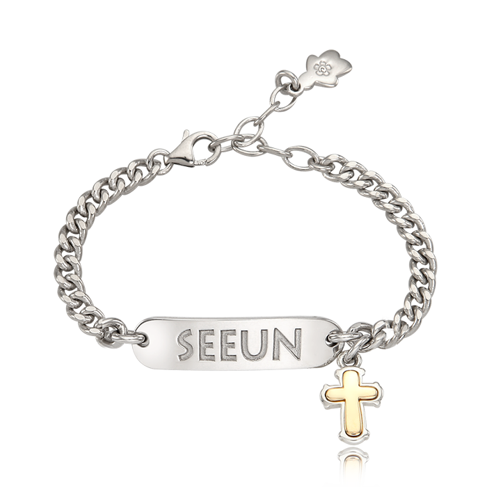 JEWELRY KAIU SIMPLE Kaiu Silver Stick Name Lost Child Prevention Bracelet- A-Type [ 5K Gold Cross Charm ]