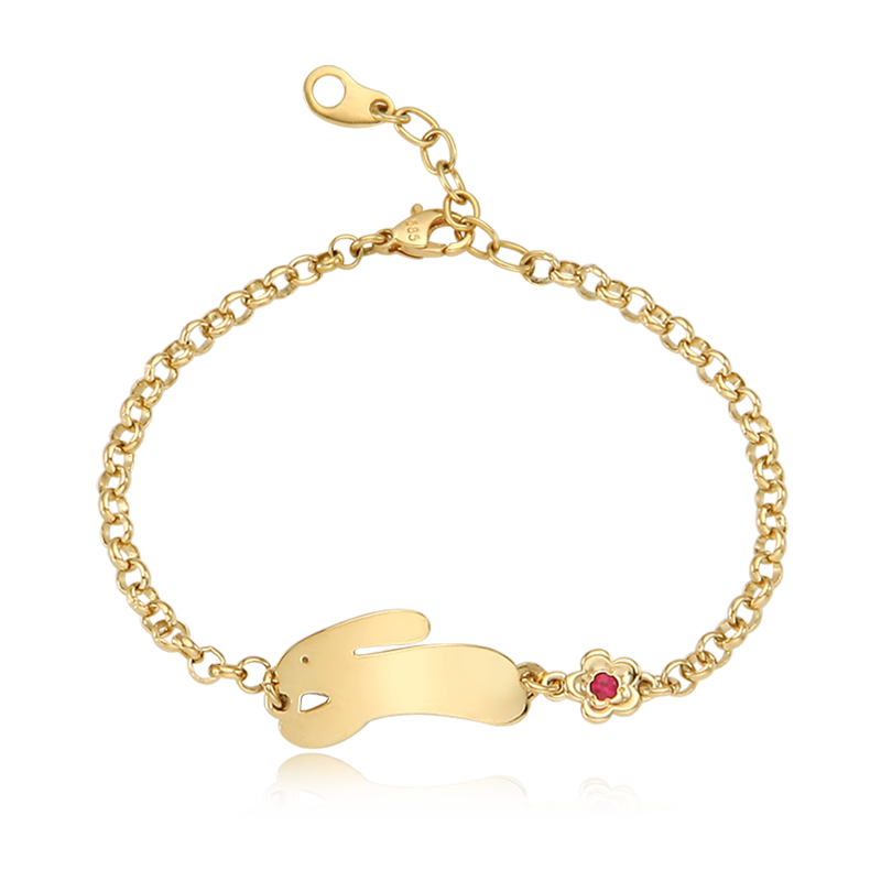 14K / 18K Gold Rabbit Running Birthstone Flower Bracelet
