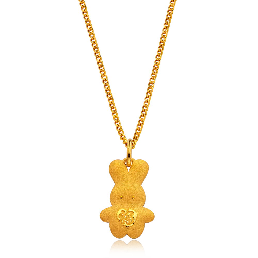 24K Pure Gold Cailleux Rabbit Ring Necklace - 2023 Baby Gift