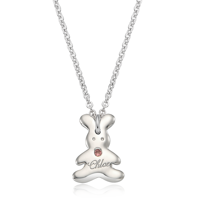 Bunny Bin Rabbit Birthstone Silver Necklace