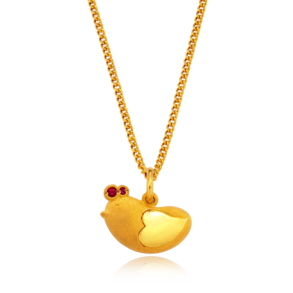 24K Pure gold baby  Oriental Zodiac Rooster Necklace