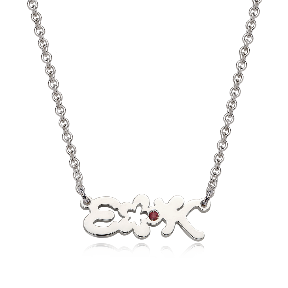 Silver Flora Birthstone Initial Necklace