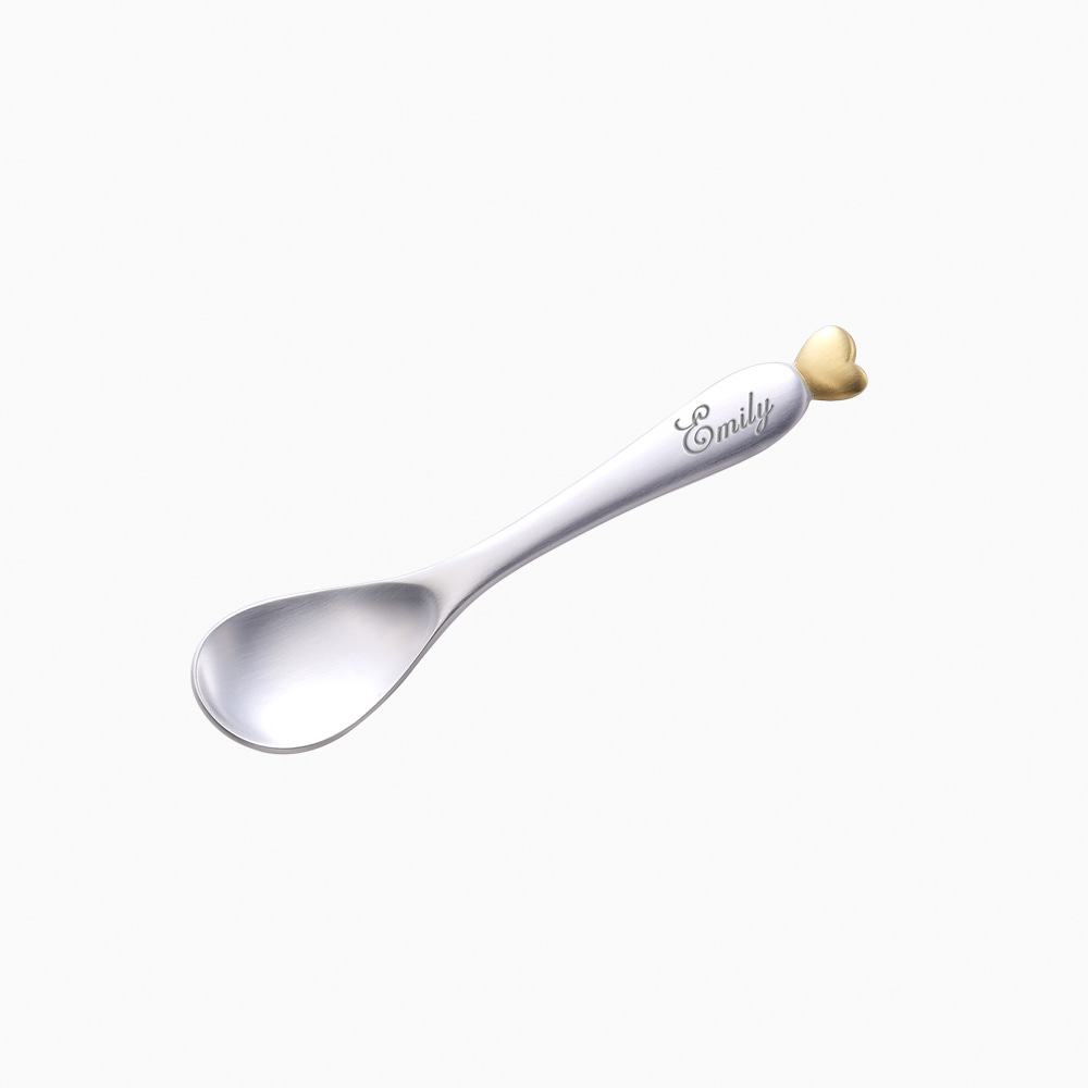 Newborn Baby Gift-Heart Gold Engraved Spoon Silver 990 [Personalize Engraving]