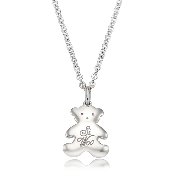 Teddy Bear Birthstone Silver Necklace/ Lost Child Prevention Necklace
