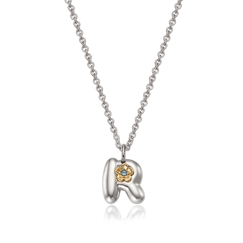 Alphabet R 5K flower birthstone silver necklace