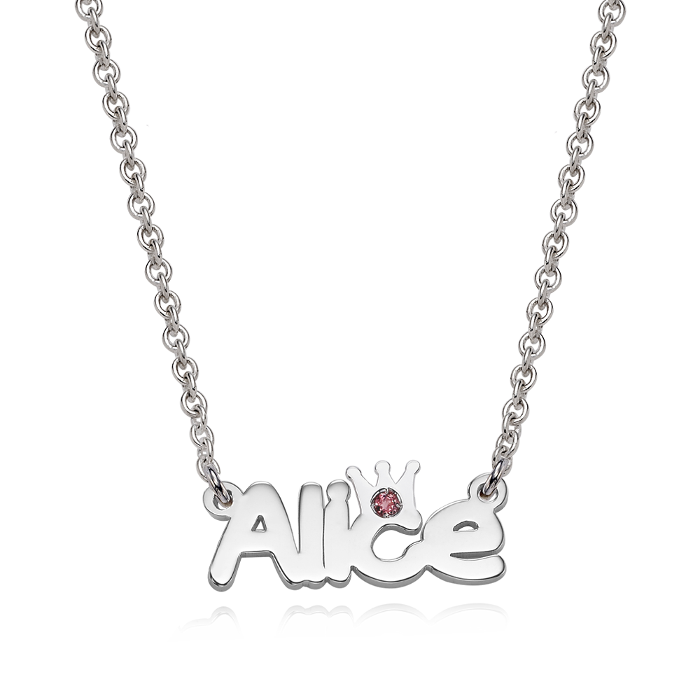 Silver Crown Birthstone Name Necklace