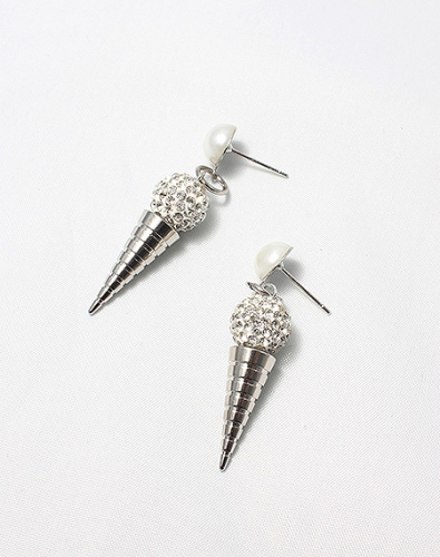 Crystal Pearl Cone silver earring