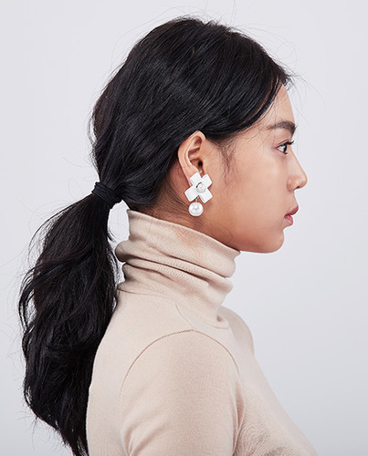 Leather Cross Pearl earring