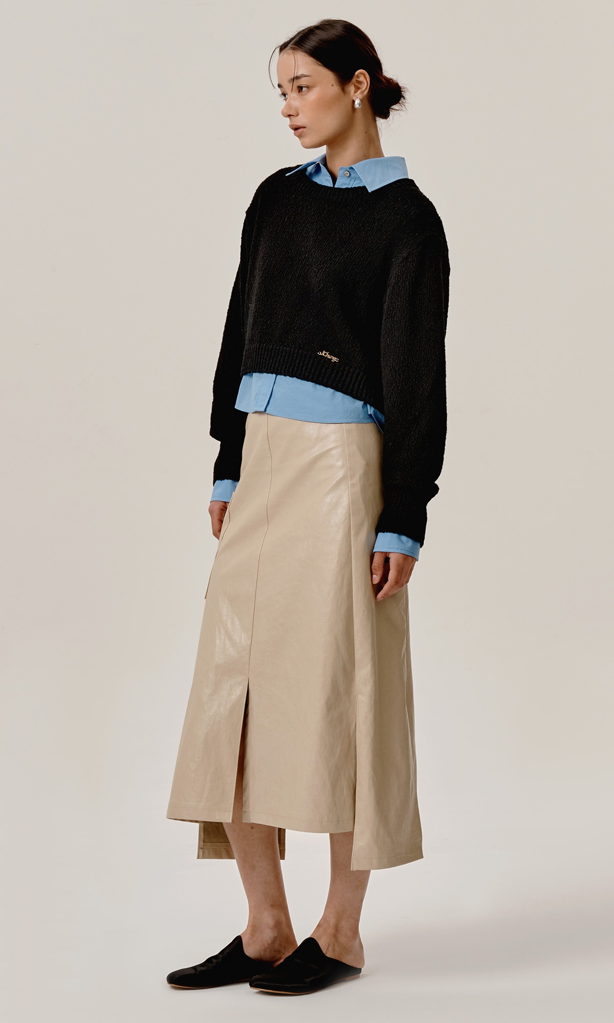 Lorcy Fake Leather Skirt_Light Beige
