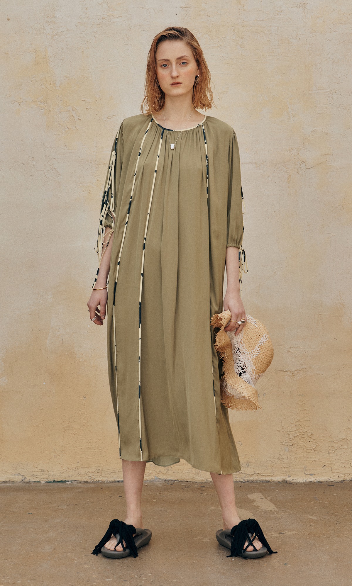 Kiara Shirring Dress_Olive