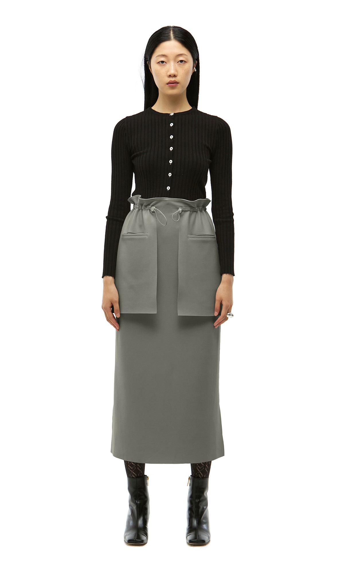 Bena Shirring Skirt_Sage Khaki