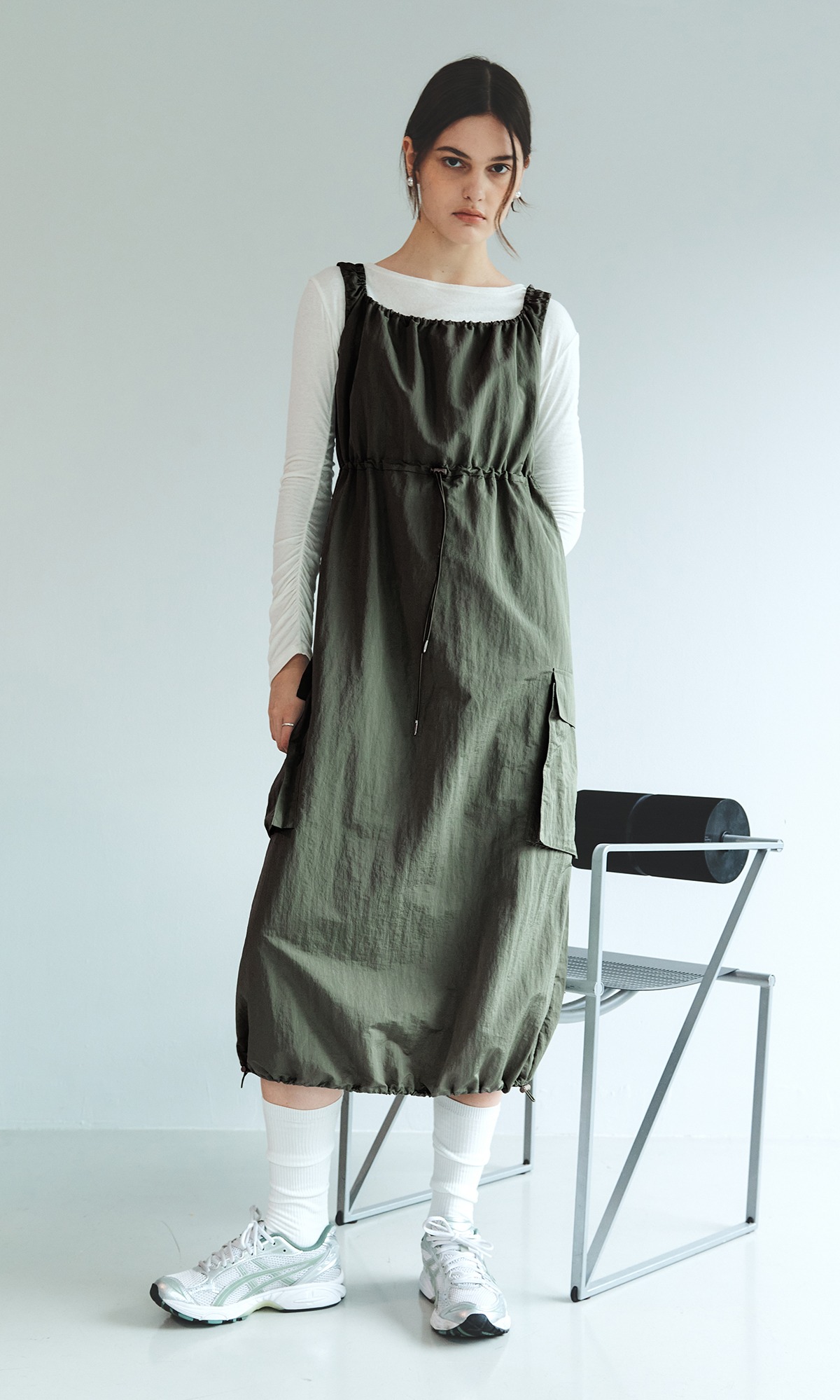 Arita Shirring Dress_Khaki
