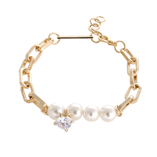Diamond &amp; Pearl Chain Bracelet[GOLD]/다이아몬드 앤 펄 체인 팔찌[골드]