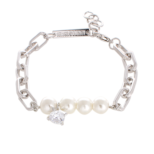 Diamond &amp; Pearl Chain Bracelet[SILVER]/     다이아몬드 앤 펄 체인 팔찌[실버]